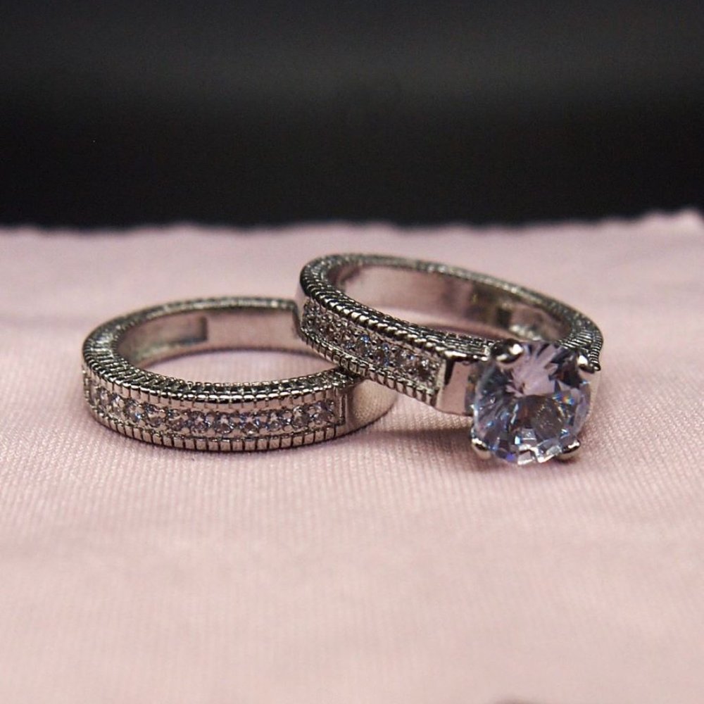 2 Piece Light Blue Main Stone, Bridal / Wedding set. Solid 925 Sterling Silver - Picture 6 of 13